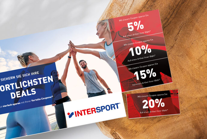 Couponkarte von Intersport mit heraustrennbaren Coupons