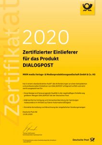 Gelbes Zertifikat DIALOGPOST 2020 der Deutschen Post