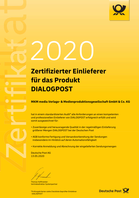 Zertifikat DIALOGPOST 2020